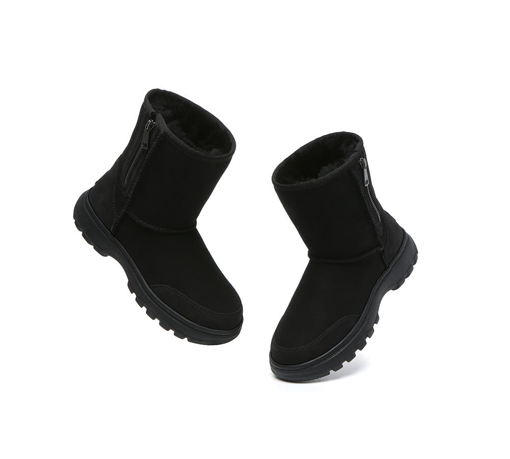 UGG AUSTRALIAN SHEPHERD Women Men Sheepskin Wool Zipper Short Outdoor Boots - UGG Boots - Black - Uggoutlet