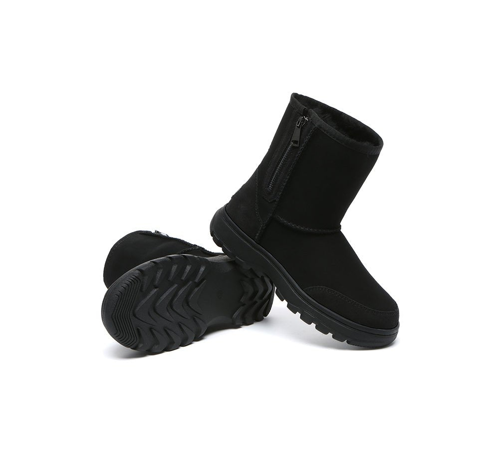 UGG AUSTRALIAN SHEPHERD Women Men Sheepskin Wool Zipper Short Outdoor Boots - UGG Boots - Black - Uggoutlet