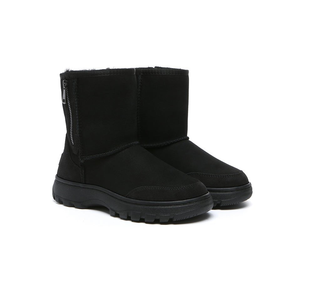 UGG AUSTRALIAN SHEPHERD Women Men Sheepskin Wool Zipper Short Outdoor Boots - UGG Boots - Black - Uggoutlet