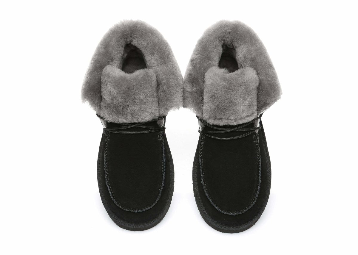 UGG Australian Shepherd® Women Mini Alaina Casual Ankle Boots With Wool Collar - UGG Boots - Black - AU Ladies 4 / AU Men 2 / EU 35 - Uggoutlet