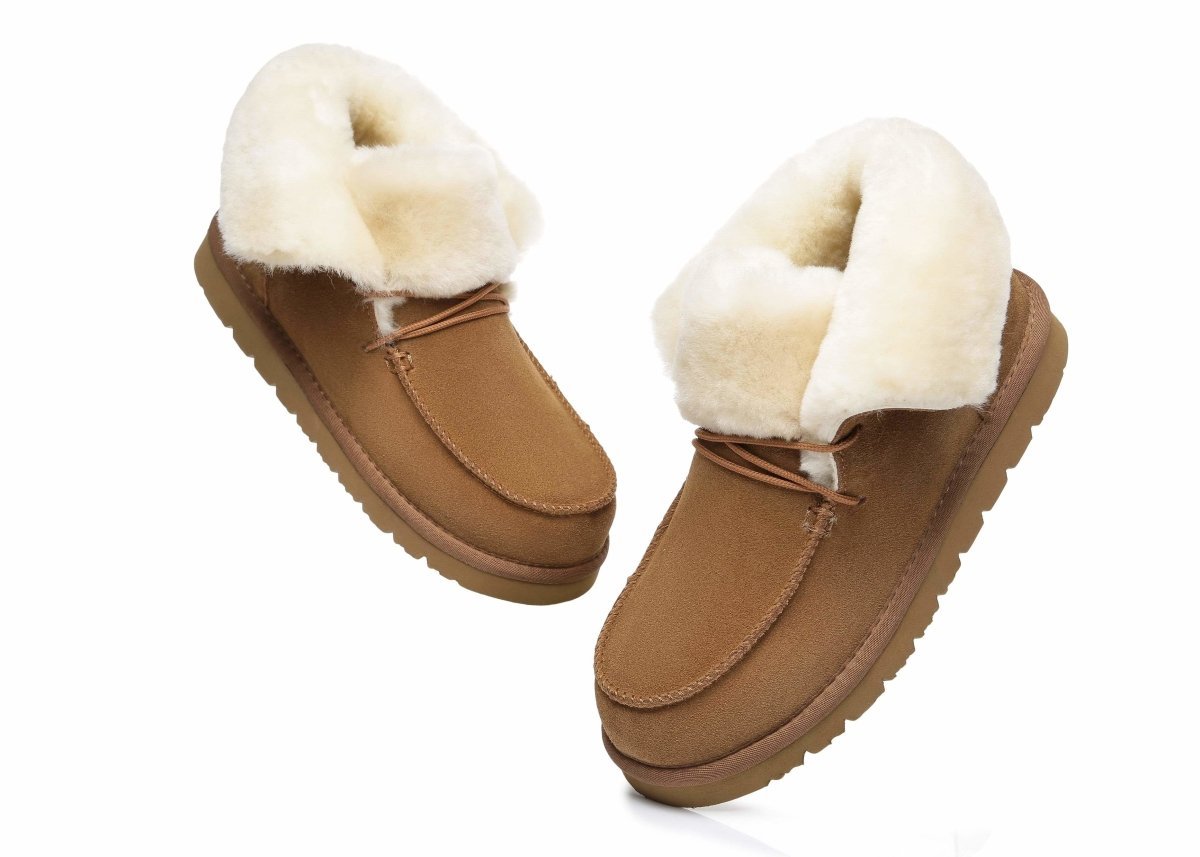 UGG Australian Shepherd® Women Mini Alaina Casual Ankle Boots With Wool Collar - UGG Boots - Chestnut - AU Ladies 4 / AU Men 2 / EU 35 - Uggoutlet