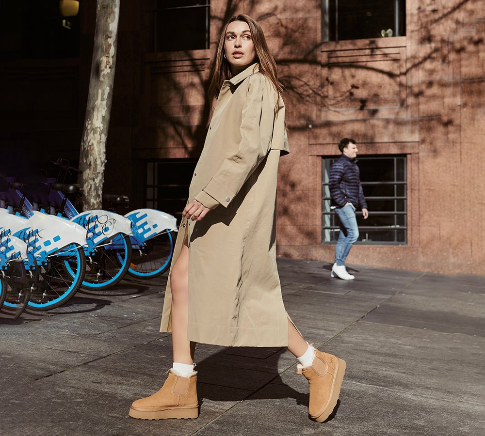 UGG AUSTRALIAN SHEPHERD Women Sheepskin Wool Elastic Band Platform Boots Chelsie - UGG Boots - Chestnut - Uggoutlet