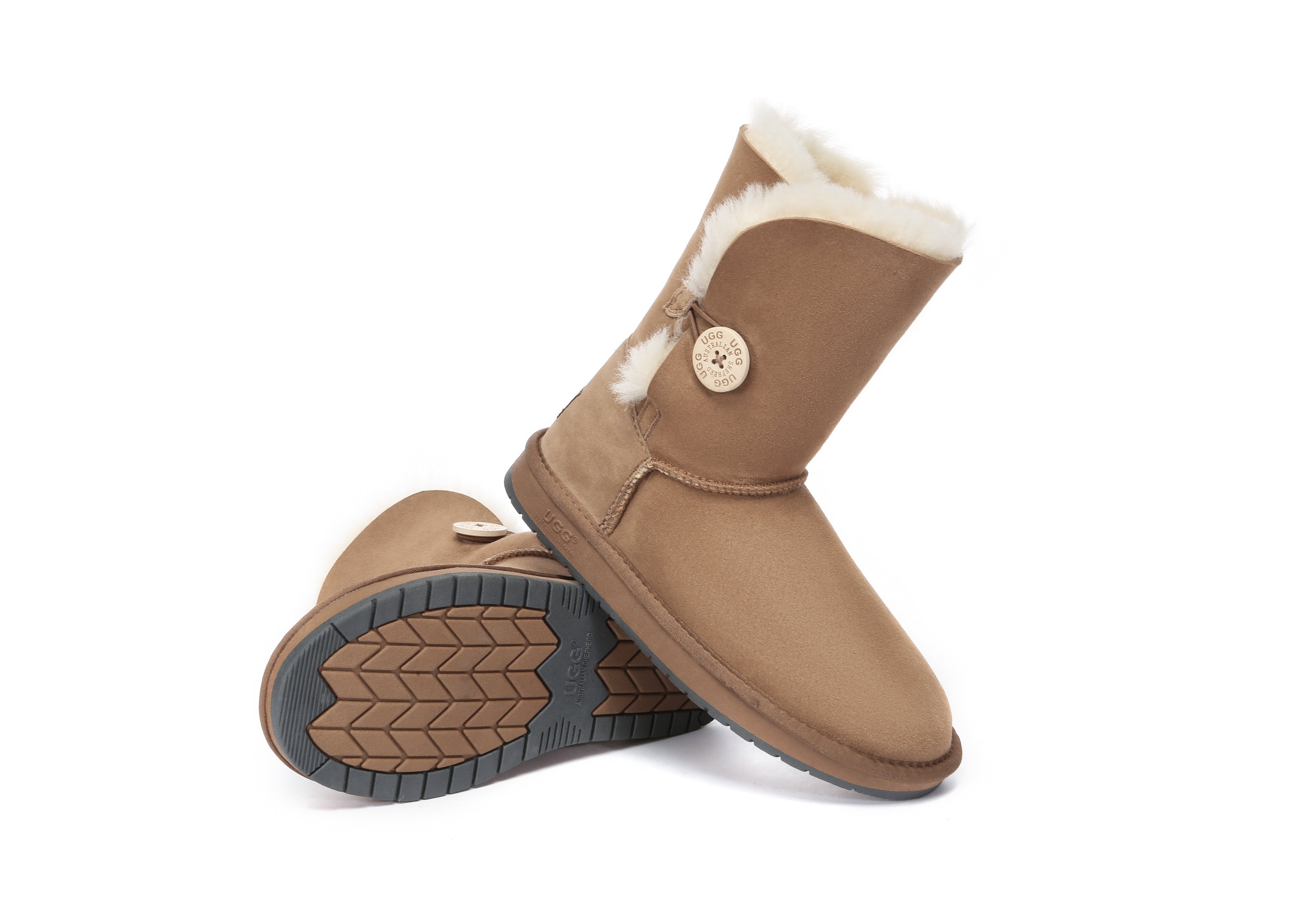 UGG Boots - AS UGG Boots Double Face Sheepskin Short Button