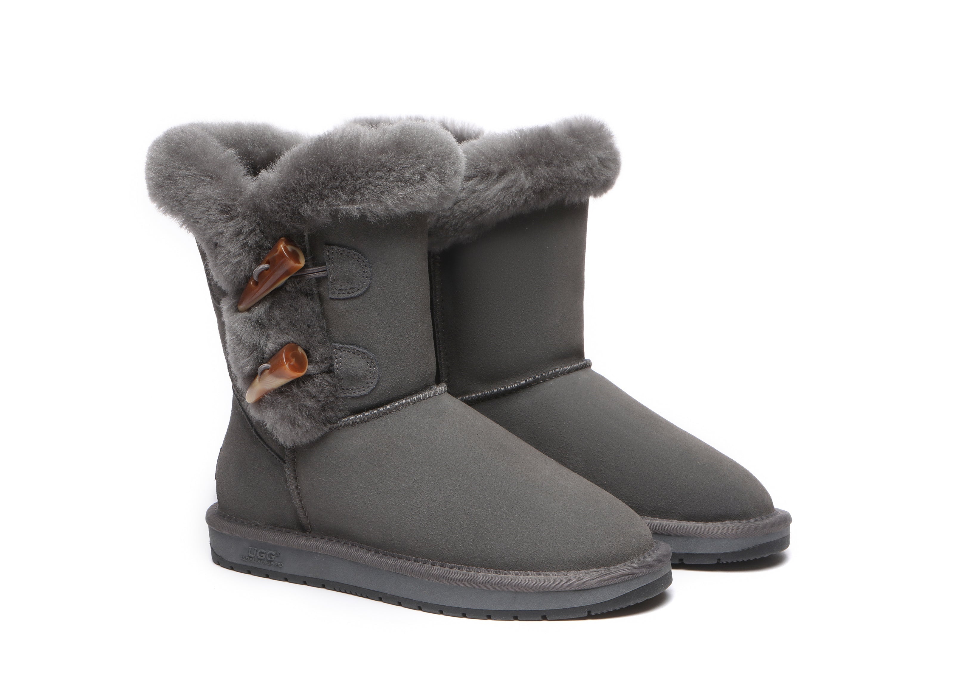 Women Short Boots Talia Twin Face Sheepskin Double Horn Toggle