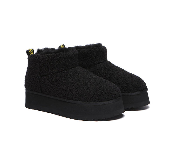 UGG Boots - EVERAU® UGG Sheepskin Wool Plush Ankle Platform Boots Ultra Teddycozy