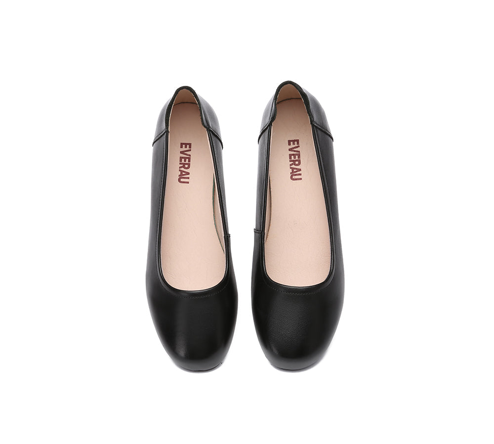 UGG Boots - EVERAU® Women Leather Round Toe Black Work Ballet Flats Fern