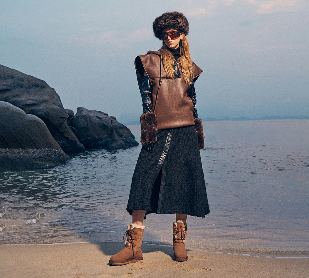 Lace Up Sheepskin Boots Women Tall Stark Uggoutlet