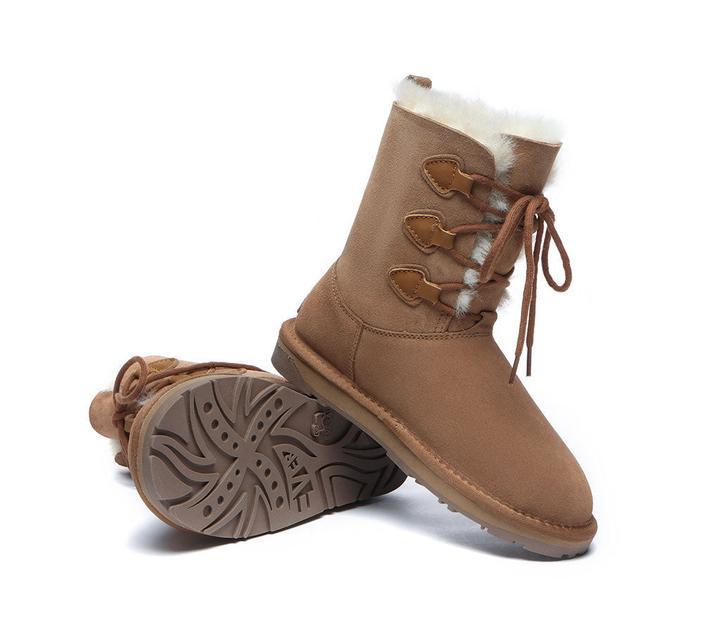 UGG Boots - Lace-up Sheepskin Boots Women Tall Stark