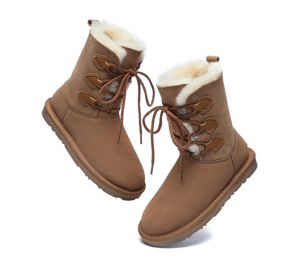 UGG Boots - Lace-up Sheepskin Boots Women Tall Stark