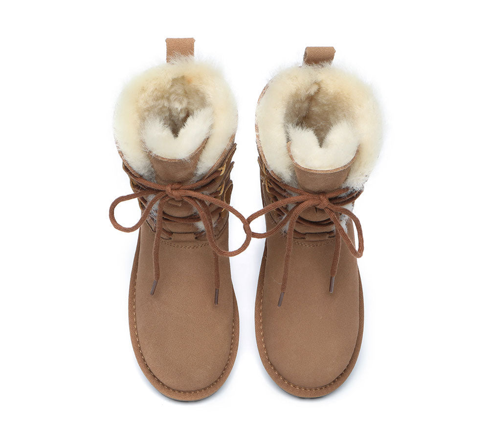 UGG Boots - Lace-up Sheepskin Boots Women Tall Stark