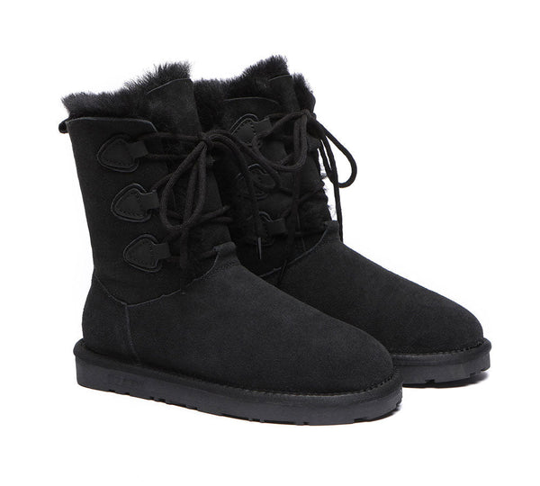 UGG Boots - Lace-up Sheepskin Boots Women Tall Stark