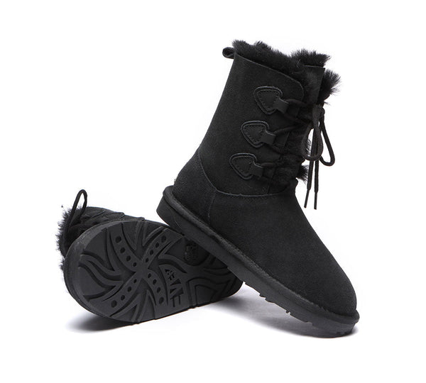 UGG Boots - Lace-up Sheepskin Boots Women Tall Stark