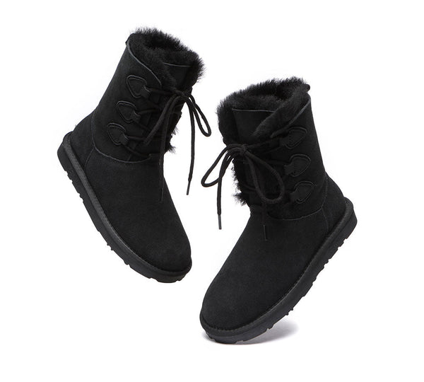 UGG Boots - Lace-up Sheepskin Boots Women Tall Stark