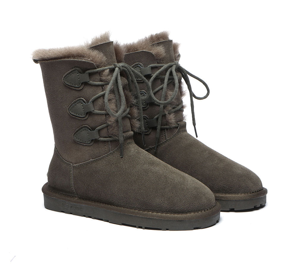 UGG Boots - Lace-up Sheepskin Boots Women Tall Stark