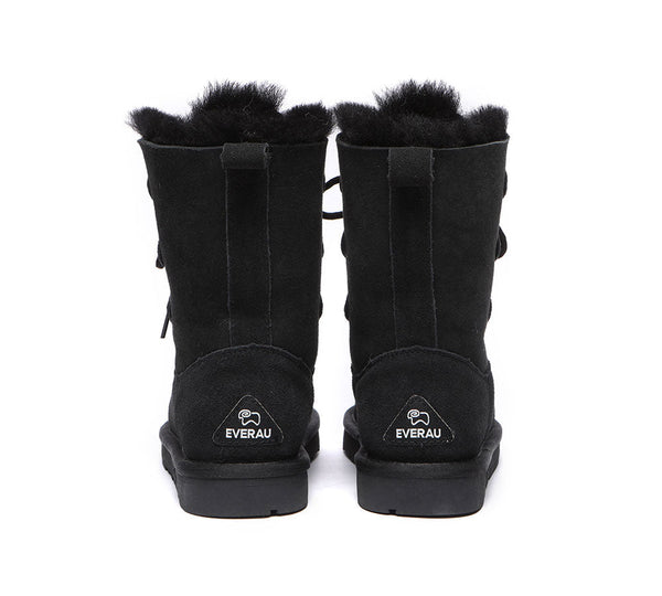UGG Boots - Lace-up Sheepskin Boots Women Tall Stark