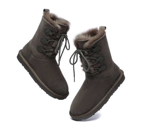 UGG Boots - Lace-up Sheepskin Boots Women Tall Stark