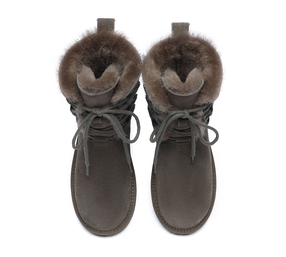 UGG Boots - Lace-up Sheepskin Boots Women Tall Stark