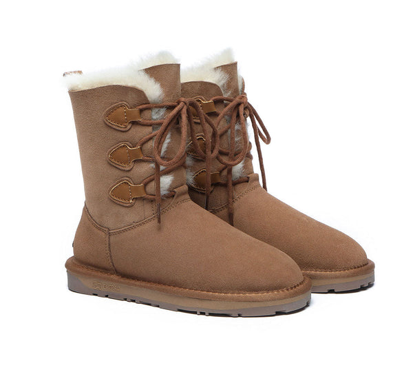 UGG Boots - Lace-up Sheepskin Boots Women Tall Stark