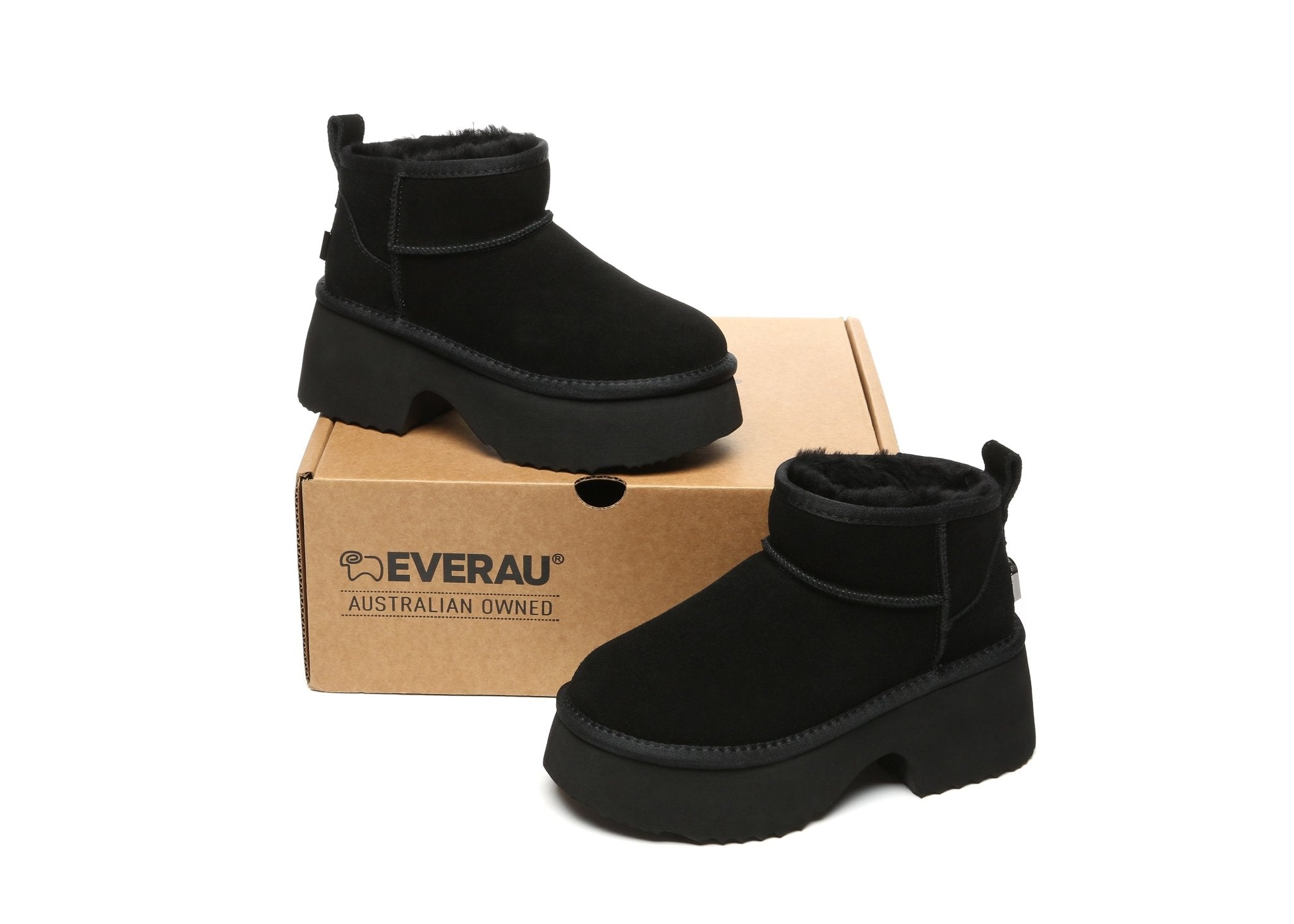 UGG Boots Sheepskin Wool Ankle Chunky Platform Ariel - UGG Boots - Black - AU Ladies 4 / AU Men 2 / EU 35 - Uggoutlet