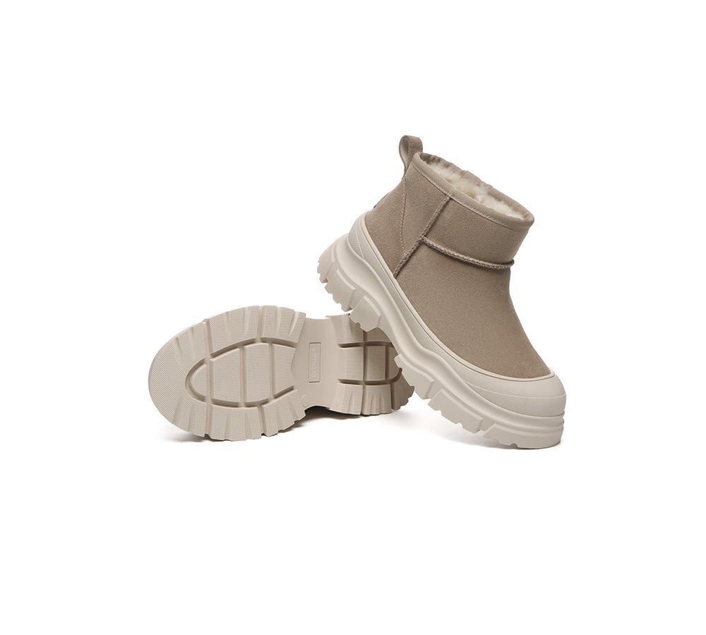 UGG Boots Sheepskin Wool Ankle Chunky Platform Mouni - UGG Boots - Sand - AU Ladies 4 / AU Men 2 / EU 35 - Uggoutlet