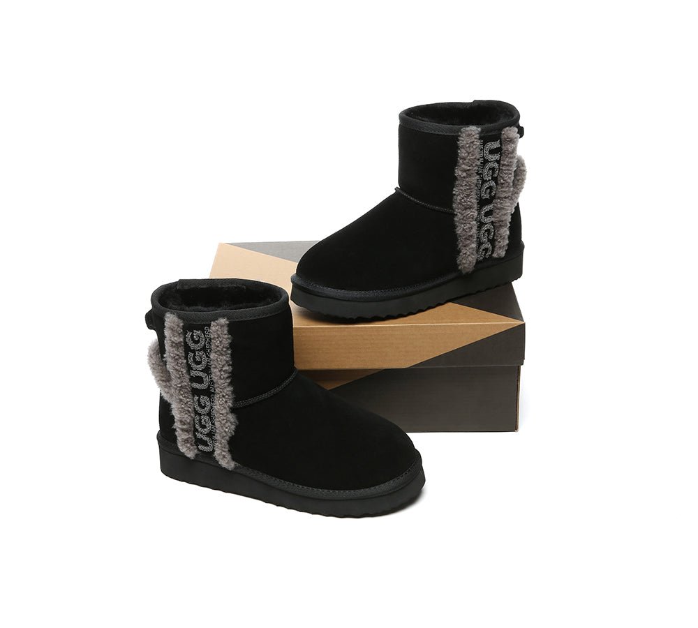 UGG Boots Sheepskin Wool Shearling Lined Ankle Mini Darby - UGG Boots - Black - AU Ladies 4 / AU Men 2 / EU 35 - Uggoutlet