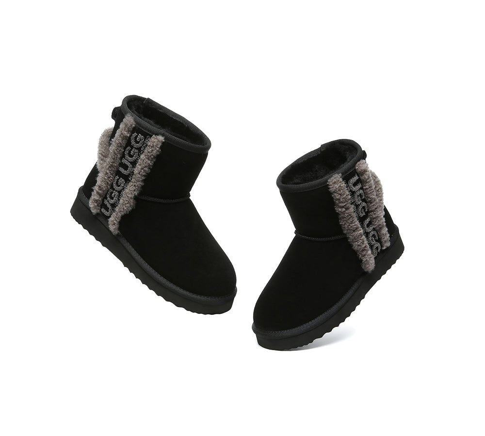 UGG Boots Sheepskin Wool Shearling Lined Ankle Mini Darby - UGG Boots - Black - AU Ladies 4 / AU Men 2 / EU 35 - Uggoutlet