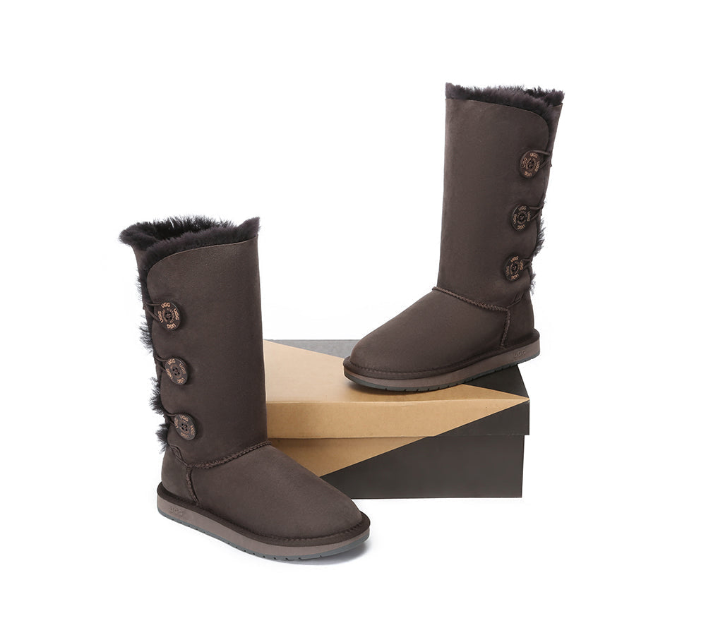 Tall brown uggs with buttons hotsell