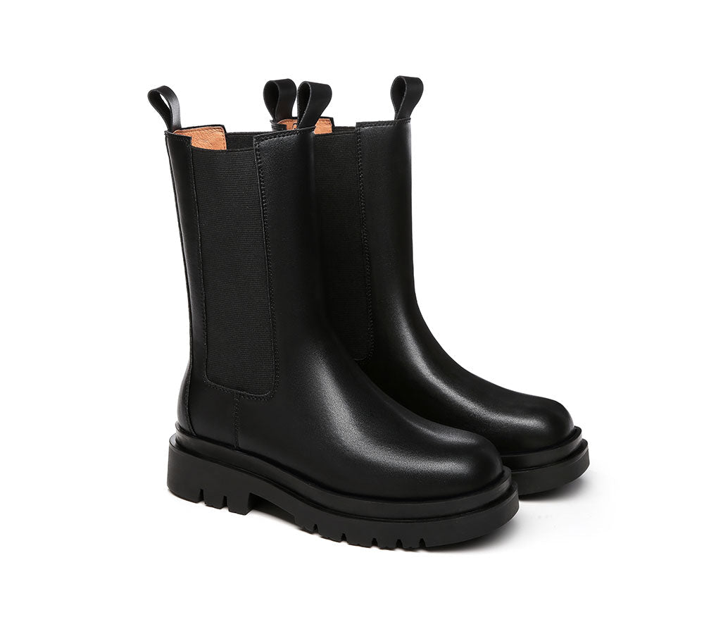 Leather Black Heeled Ugg Boots Women Leather Ankle Boots With