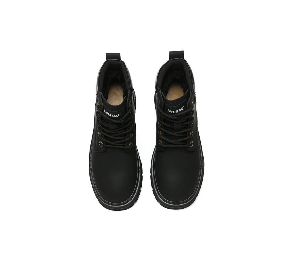 UGG Boots Women Leather Sheepskin Wool Lace Up Chunky Aubrey - UGG Boots - Black - AU Ladies 4 / AU Men 2 / EU 35 - Uggoutlet