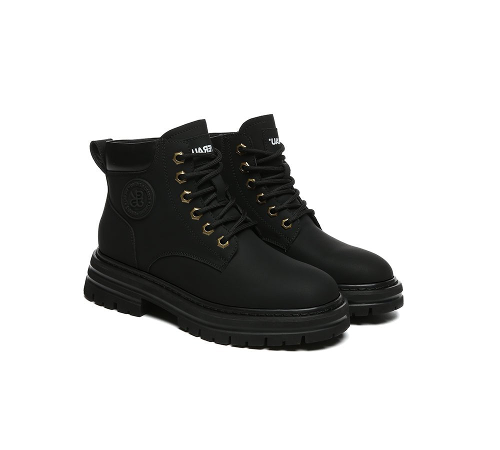 UGG Boots Women Leather Sheepskin Wool Lace Up Chunky Aubrey - UGG Boots - Black - AU Ladies 4 / AU Men 2 / EU 35 - Uggoutlet