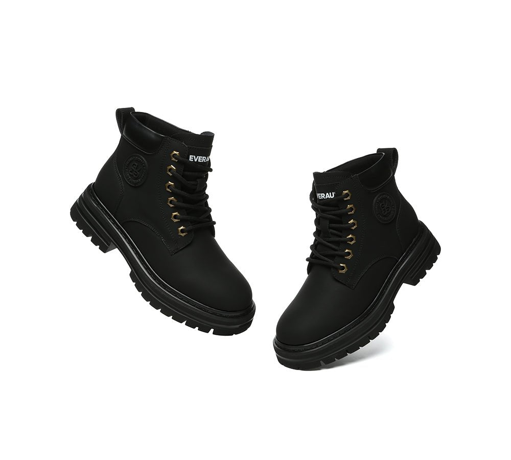 UGG Boots Women Leather Sheepskin Wool Lace Up Chunky Aubrey - UGG Boots - Black - AU Ladies 4 / AU Men 2 / EU 35 - Uggoutlet