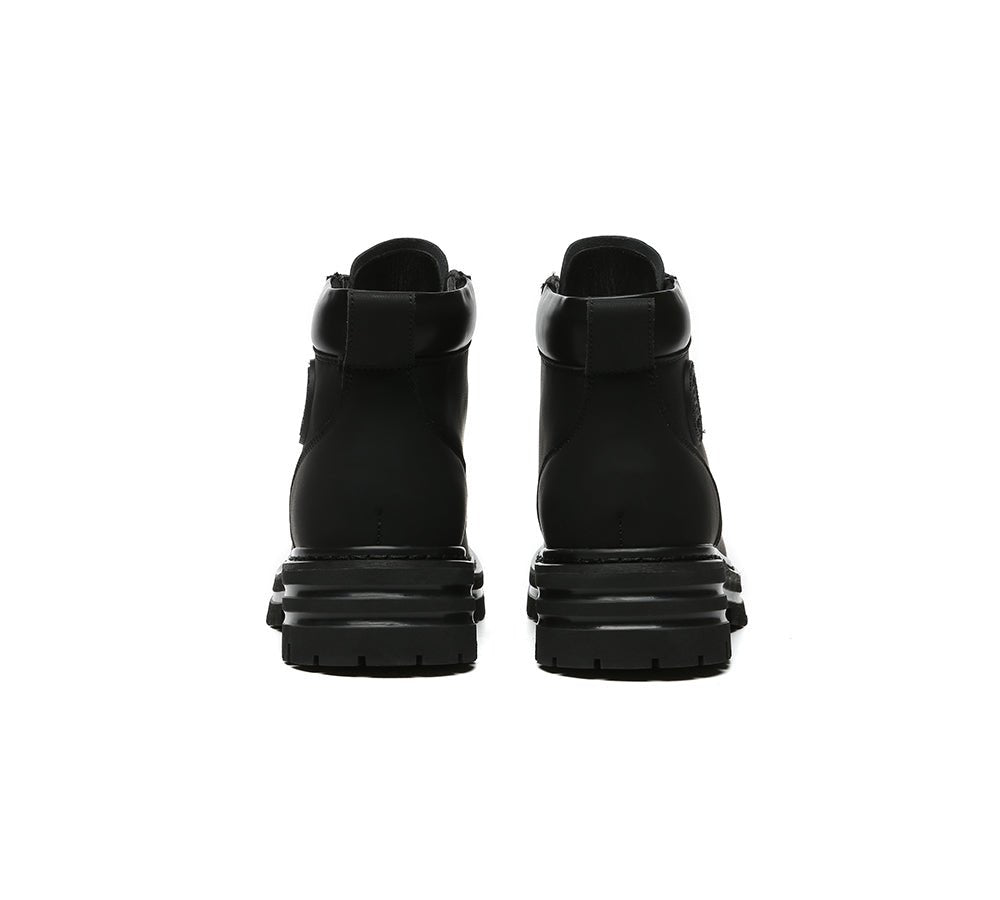 UGG Boots Women Leather Sheepskin Wool Lace Up Chunky Aubrey - UGG Boots - Black - AU Ladies 4 / AU Men 2 / EU 35 - Uggoutlet