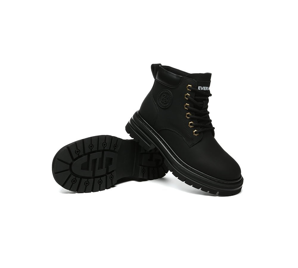 UGG Boots Women Leather Sheepskin Wool Lace Up Chunky Aubrey - UGG Boots - Black - AU Ladies 4 / AU Men 2 / EU 35 - Uggoutlet