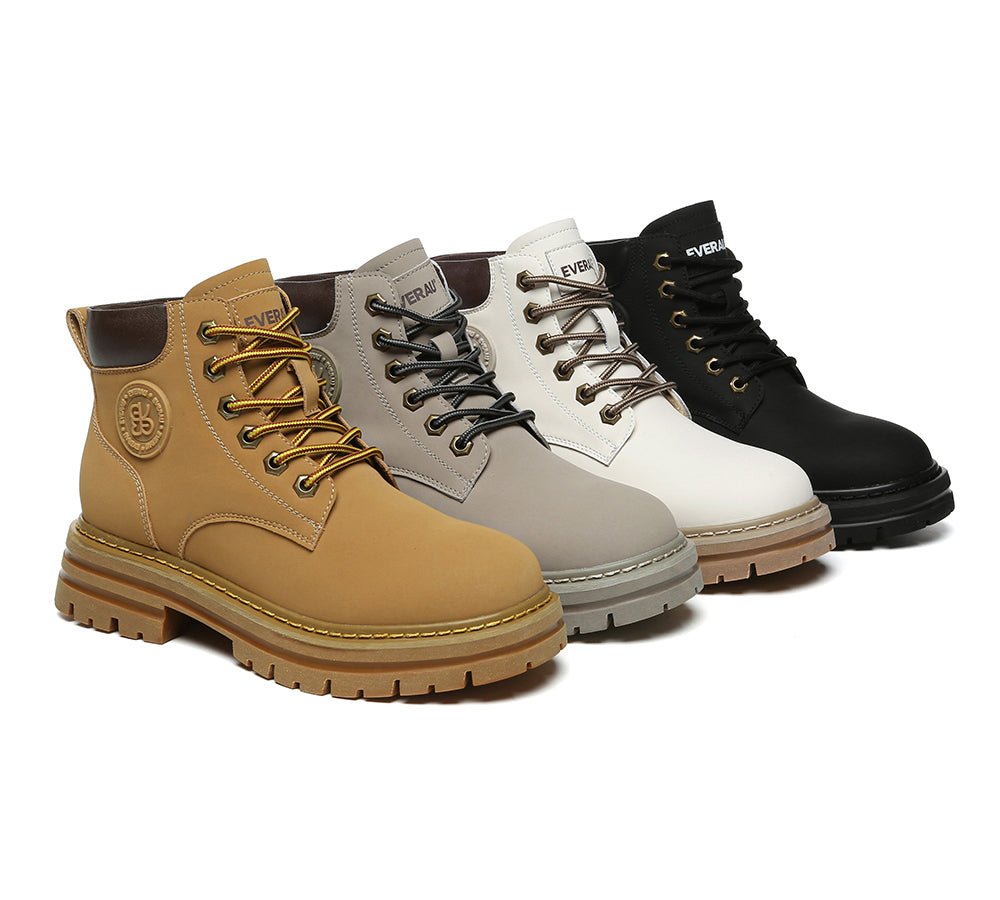 UGG Boots Women Leather Sheepskin Wool Lace Up Chunky Aubrey - UGG Boots - Chestnut - AU Ladies 4 / AU Men 2 / EU 35 - Uggoutlet
