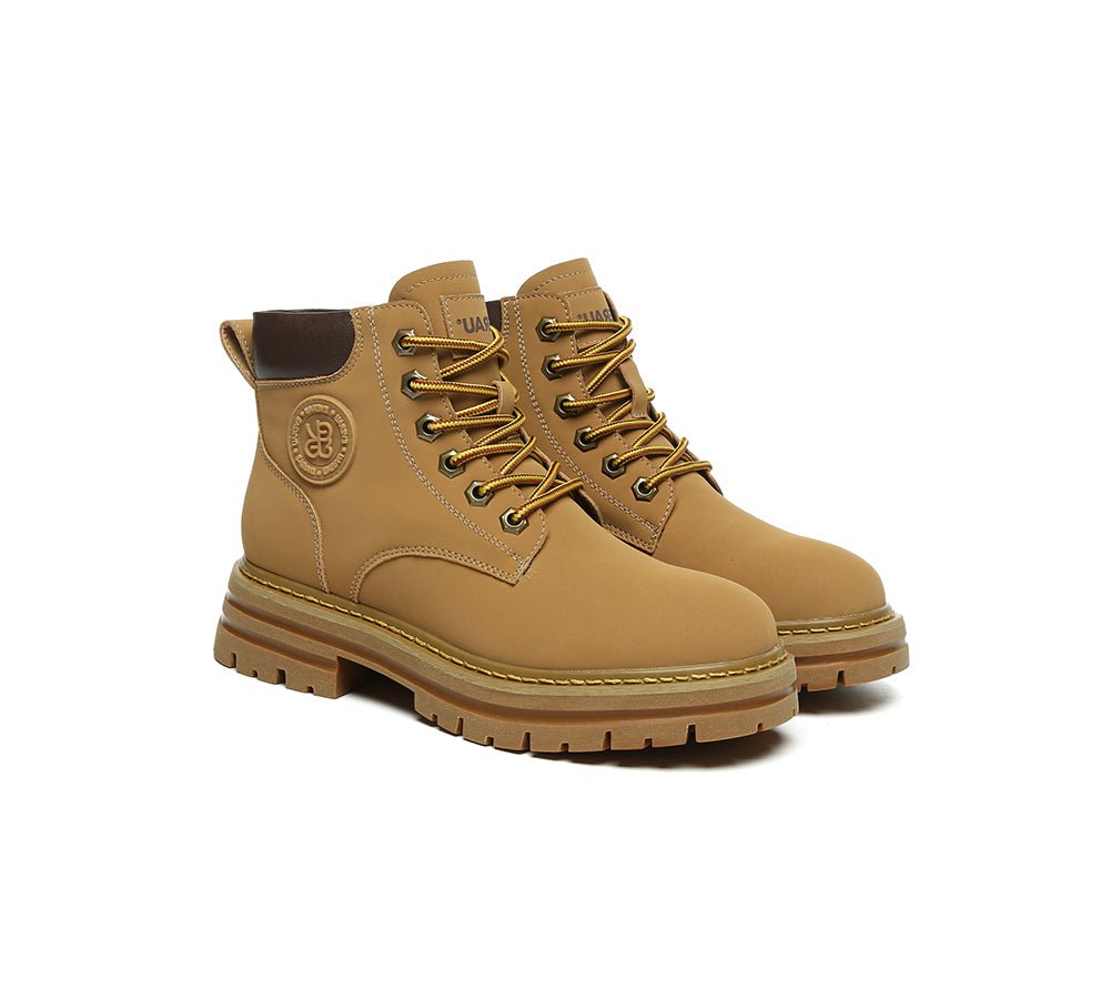 UGG Boots Women Leather Sheepskin Wool Lace Up Chunky Aubrey - UGG Boots - Chestnut - AU Ladies 4 / AU Men 2 / EU 35 - Uggoutlet