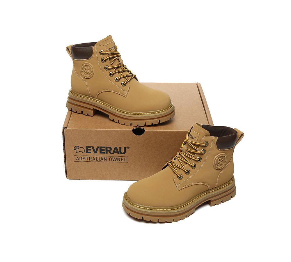 UGG Boots Women Leather Sheepskin Wool Lace Up Chunky Aubrey - UGG Boots - Chestnut - AU Ladies 4 / AU Men 2 / EU 35 - Uggoutlet