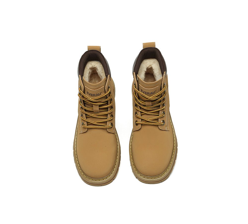 UGG Boots Women Leather Sheepskin Wool Lace Up Chunky Aubrey - UGG Boots - Chestnut - AU Ladies 4 / AU Men 2 / EU 35 - Uggoutlet