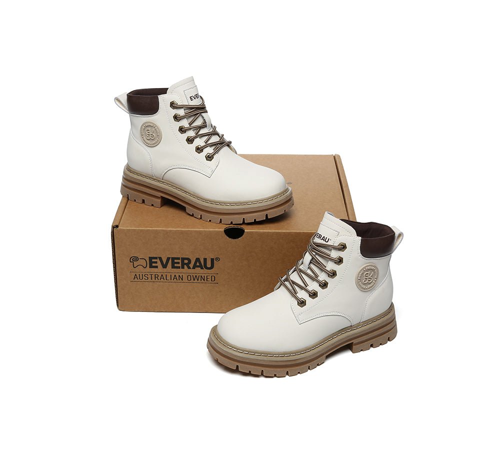 UGG Boots Women Leather Sheepskin Wool Lace Up Chunky Aubrey - UGG Boots - Cream - AU Ladies 4 / AU Men 2 / EU 35 - Uggoutlet