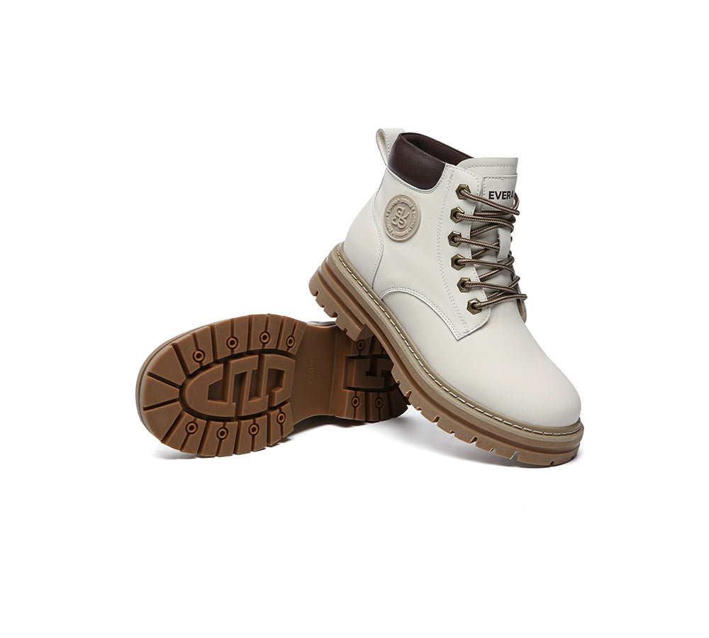 UGG Boots Women Leather Sheepskin Wool Lace Up Chunky Aubrey - UGG Boots - Cream - AU Ladies 4 / AU Men 2 / EU 35 - Uggoutlet