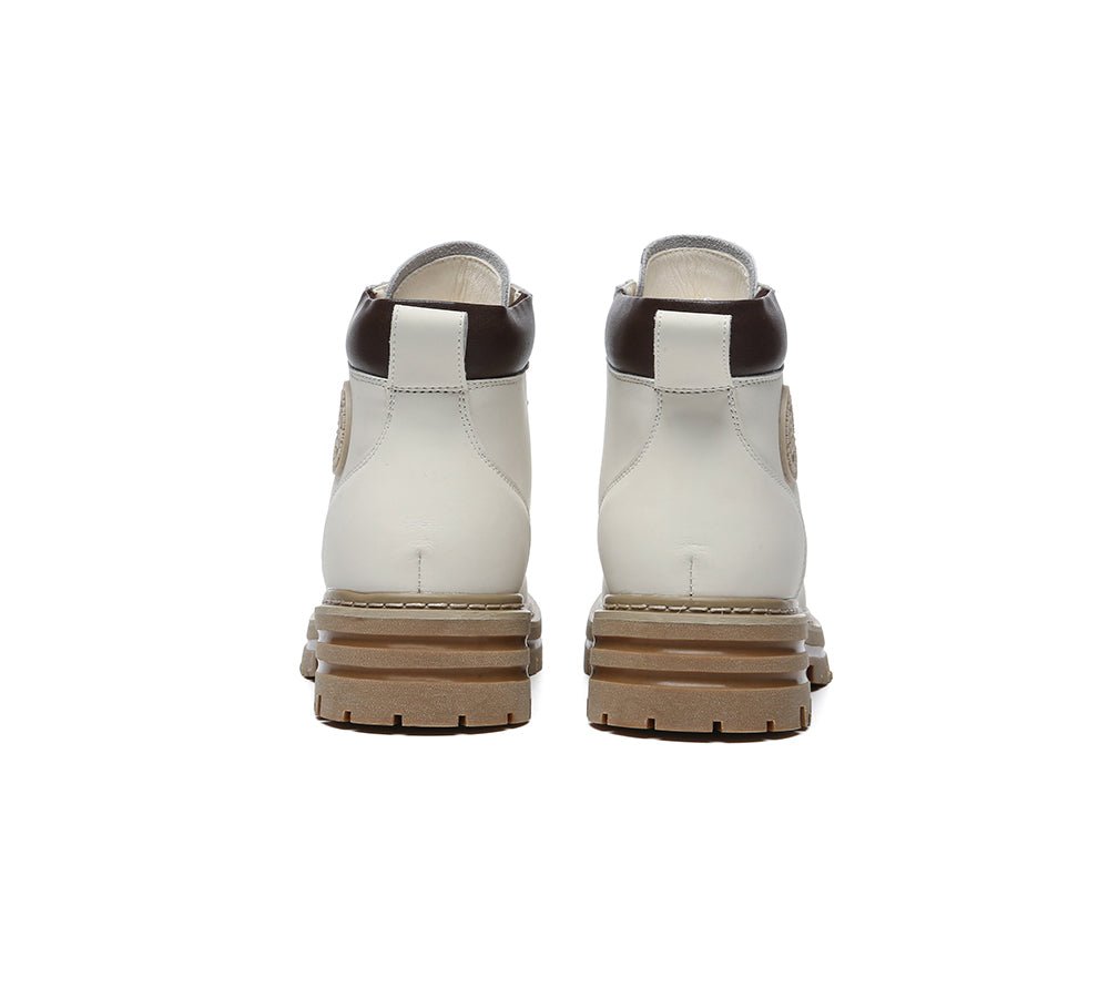 UGG Boots Women Leather Sheepskin Wool Lace Up Chunky Aubrey - UGG Boots - Cream - AU Ladies 4 / AU Men 2 / EU 35 - Uggoutlet