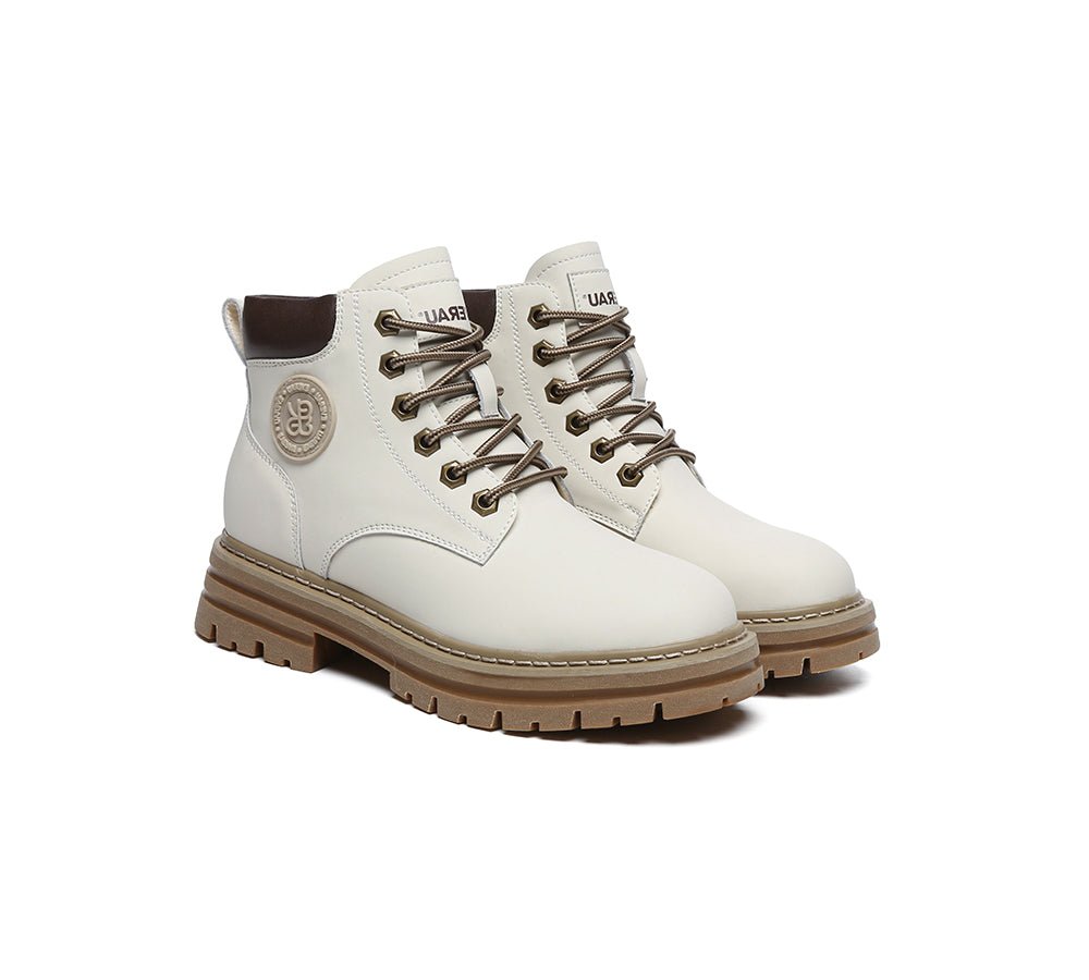 UGG Boots Women Leather Sheepskin Wool Lace Up Chunky Aubrey - UGG Boots - Cream - AU Ladies 4 / AU Men 2 / EU 35 - Uggoutlet