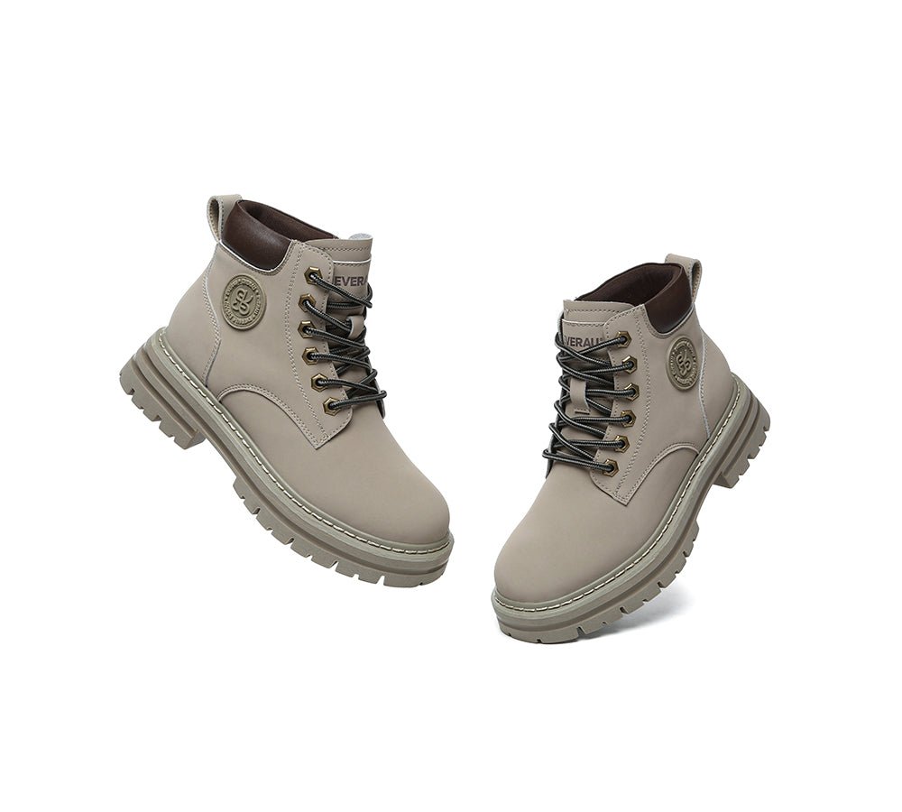 UGG Boots Women Leather Sheepskin Wool Lace Up Chunky Aubrey - UGG Boots - Grey - AU Ladies 4 / AU Men 2 / EU 35 - Uggoutlet