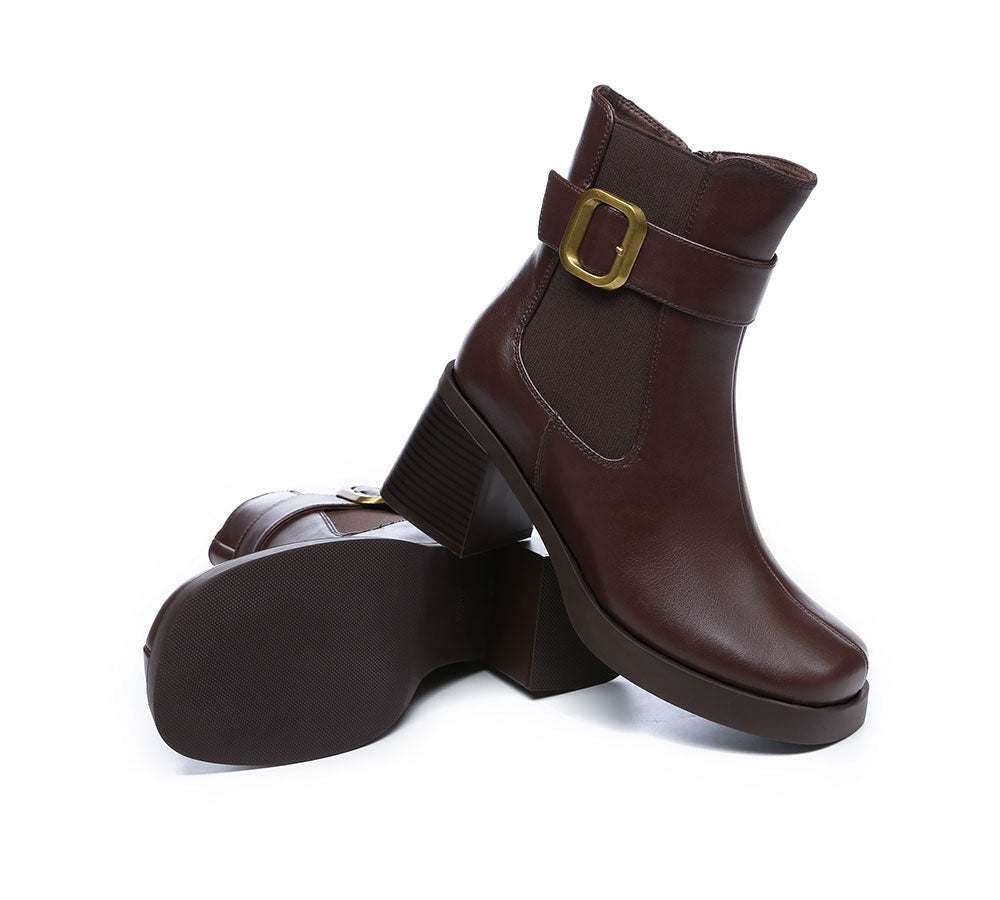 UGG Boots - Women's Leather Heels Ankle Boots Jane