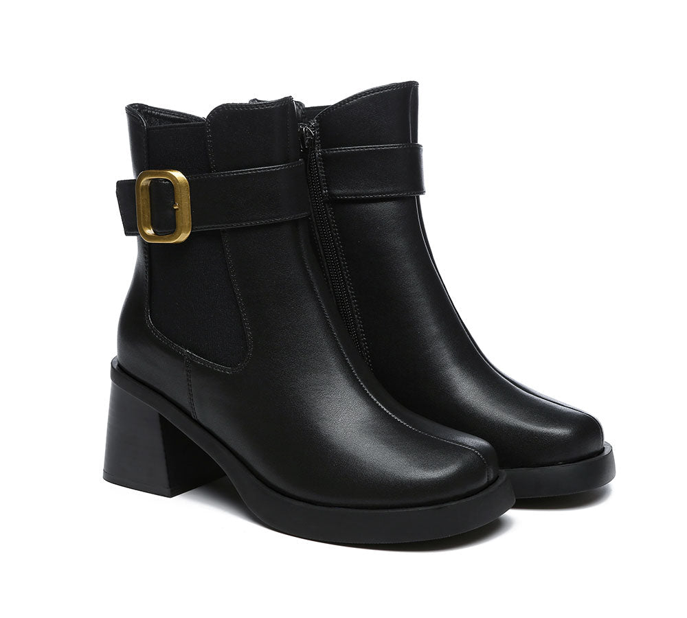 UGG Boots - Women's Leather Heels Ankle Boots Jane