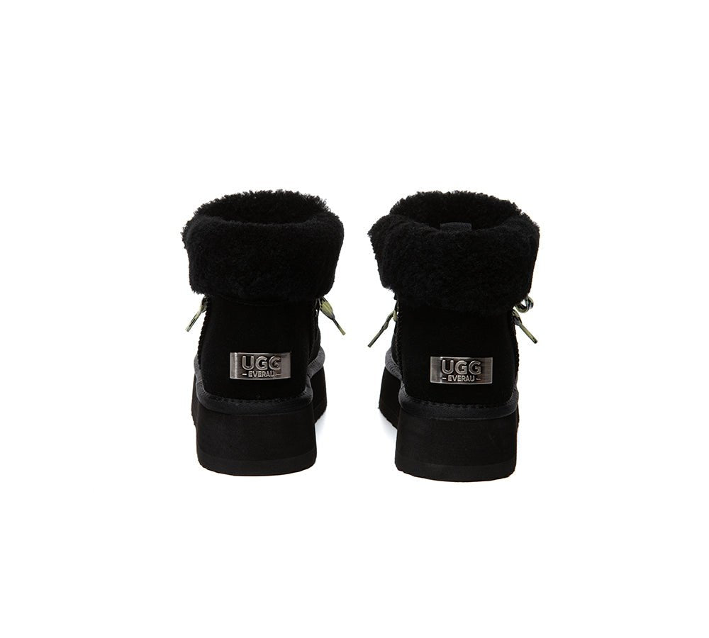 UGG Boots Women Sheepskin Wool Lace Up Ankle Platform Honour - UGG Boots - Black - AU Ladies 4 / AU Men 2 / EU 35 - Uggoutlet