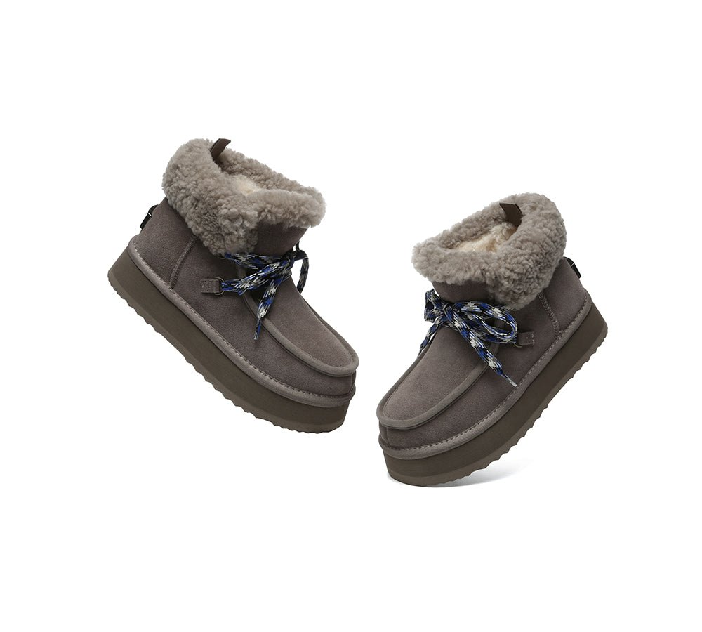 UGG Boots Women Sheepskin Wool Lace Up Ankle Platform Honour - UGG Boots - Warm Grey - AU Ladies 4 / AU Men 2 / EU 35 - Uggoutlet