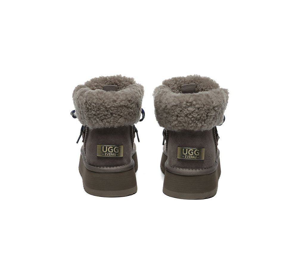 UGG Boots Women Sheepskin Wool Lace Up Ankle Platform Honour - UGG Boots - Warm Grey - AU Ladies 4 / AU Men 2 / EU 35 - Uggoutlet