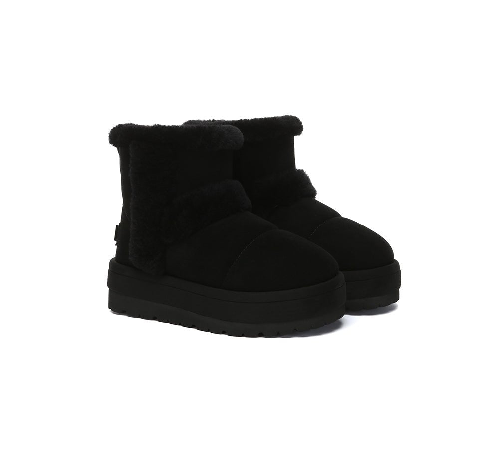 UGG Boots Women Sheepskin Wool Shearling Lined Ankle Platform Udelia - UGG Boots - Black - AU Ladies 4 / AU Men 2 / EU 35 - Uggoutlet