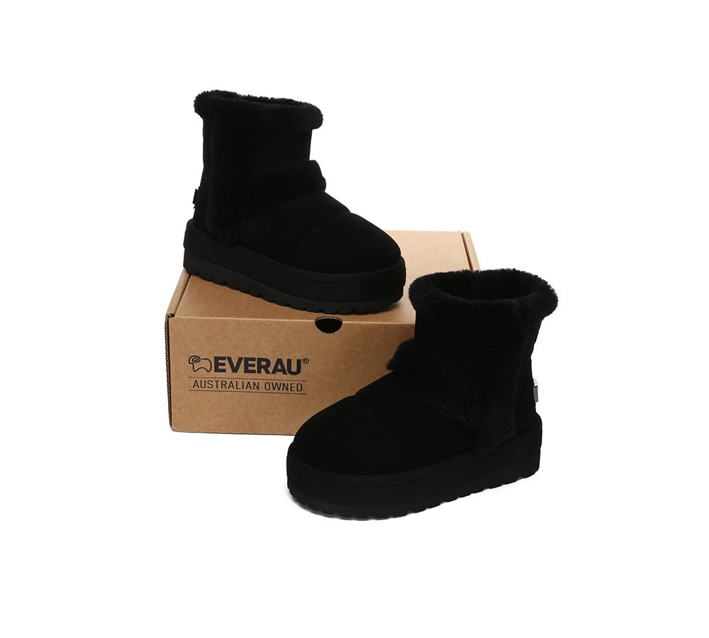 UGG Boots Women Sheepskin Wool Shearling Lined Ankle Platform Udelia - UGG Boots - Black - AU Ladies 4 / AU Men 2 / EU 35 - Uggoutlet
