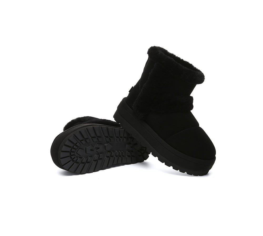 UGG Boots Women Sheepskin Wool Shearling Lined Ankle Platform Udelia - UGG Boots - Black - AU Ladies 4 / AU Men 2 / EU 35 - Uggoutlet